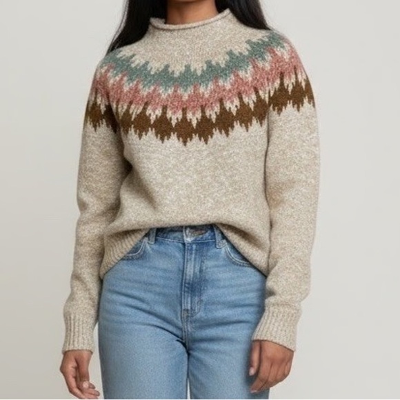L.L. Bean Sweaters - L.L.Bean Cotton Ragg Fair Isle Funnelneck Sweater XL Petite